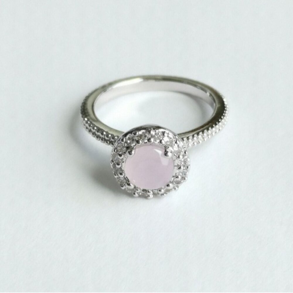 Rose Quartz CZ 14K White Gold Vermeil Ring Filigree